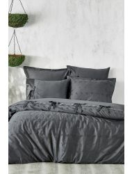 Ecocotton Carmen Battal Boy Nevresim Takımı %100 Organik Pamuk Saten Brodeli Antrasit 240x220 Cm