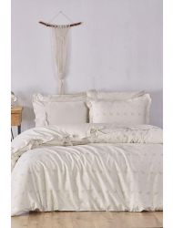 Ecocotton Carmen Battal Boy Nevresim Takımı %100 Organik Pamuk Saten Brodeli Bej 240x220 Cm