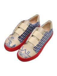 Erkek Vegan Deri Bej Slip On Sneakers - Sail Away Tasarım