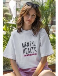 Kadın Vegan Beyaz T-Shirt - Mental Health Matters Tasarım