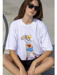 Kadın Vegan Beyaz T-Shirt - Warner Bros Wonder Lola Bunny Tasarım