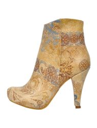 Kadın Vegan Deri Bej Bootie - Floral Yellow Tasarım