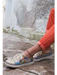 Kadın Vegan Deri Bej Sneakers - Stunning Sunset Tasarım