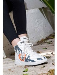 Kadın Vegan Deri Beyaz High Sneakers - Cuddling Season Tasarım