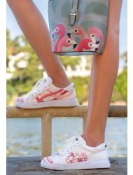 Kadın Vegan Deri Beyaz Sneakers - Pink Paradise Tasarım