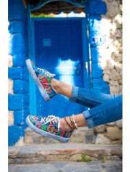 Kadın Vegan Deri Çok Renkli Sneakers - Ethnic Dream Frida Kahlo Tasarım