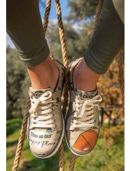 Kadın Vegan Deri Gri Günlük Sneakers - This is Our Happy Place Tasarım