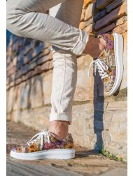 Kadın Vegan Deri Çok Renkli Günlük Sneakers - Smell The Flowers Tasarım