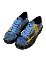 Kadın Vegan Deri Lacivert Sneakers - Vincent van Gogh The Starry Night Muse Tasarım