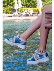 Kadın Vegan Deri Mavi Sneakers - Be Different Tasarım