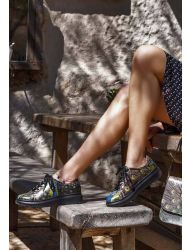 Kadın Vegan Deri Siyah Sneakers - All Beauty is in You Tasarım