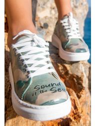 Kadın Vegan Deri Turkuaz Sneakers - Sound of the Sea Tasarım