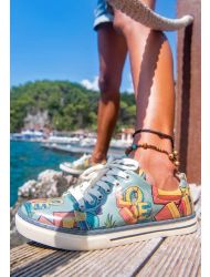 Kadın Vegan Deri Turkuaz Sneakers - Love Tasarım