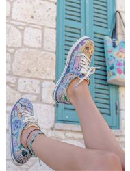 Kadın Vegan Deri Yeşil Sneakers - Cats of the World Tasarım