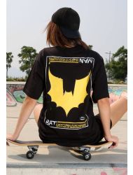 Kadın Vegan Siyah T-Shirt - Warner Bros Batman Black and Yellow Tasarım