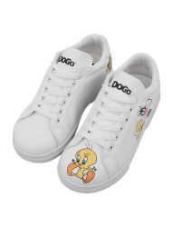 Unisex Çocuk Vegan Deri Beyaz Sneakers - Warner Bros Best of Tweety and Sylvester Tasarım