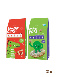 20G Sade Kinoa Cipsi for Kids Sevimli Dinozor ve 30G Mini Pops Karabuğday Patlakları