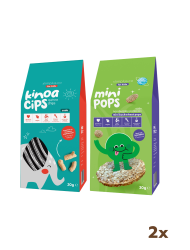 20G Sade Kinoa Cipsi for Kids Tatlı Fil ve 30G Mini Pops Karabuğday Patlakları