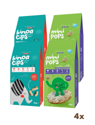 4 Paket 20G Sade Kinoa Cipsi for Kids Tatlı Fil ve 30G Mini Pops Karabuğday Patlakları