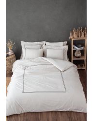 Ecocotton Lavin Battal Boy Nevresim Takımı %100 Organik Pamuk Saten Nakışlı Bej-Yeşil 240x220 Cm