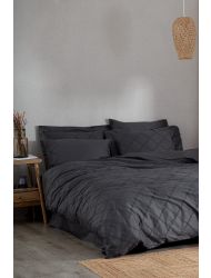 Ecocotton Mahfer Çift Kişilik Nevresim Takımı %100 Organik Pamuk Saten Brodeli Antrasit 200x220 Cm