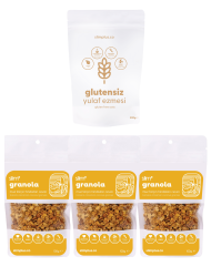 3 Paket Muz Tarçın Hindistan Cevizi Glutensiz İlave Şekersiz Vegan 100G Granola ve 500G Yulaf Ezmesi Paketi