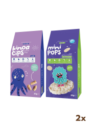 20G Sade Kinoa Cipsi for Kids Bebek Ahtapot ve 30G Mini Pops Pirinç Patlakları