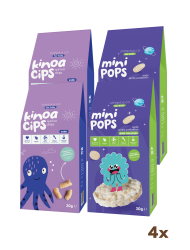 4\&#039;lü Paket 20G Sade Kinoa Cipsi for Kids Bebek Ahtapot ve 30G Mini Pops Pirinç Patlakları