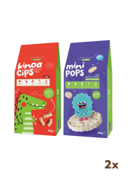 20G Sade Kinoa Cipsi for Kids Sevimli Dinozor ve 30G Mini Pops Pirinç Patlakları