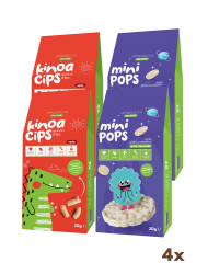 4\&#039;lü Paket 20G Sade Kinoa Cipsi for Kids Sevimli Dinozor ve 30G Mini Pops Pirinç Patlakları