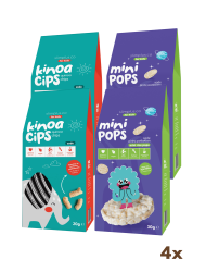 4\&#039;lü Paket 20G Sade Kinoa Cipsi for Kids Tatlı Fil ve 30G Mini Pops Pirinç Patlakları