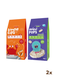 20G Sade Kinoa Cipsi for Kids Neşeli Yengeç ve 30G Mini Pops Pirinç Patlakları