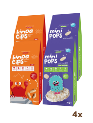 4\&#039;lü Paket 20G Sade Kinoa Cipsi for Kids Neşeli Yengeç ve 30G Mini Pops Pirinç Patlakları