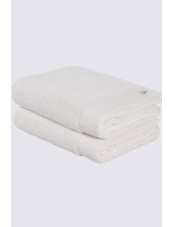 Ecocotton Pure Cotton 2'li Banyo Havlusu Seti %100 Organik Pamuk Bez Bordürlü Nakışlı Krem 76x142 Cm