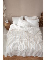 Ecocotton Sima Battal Boy  Nevresim Takımı %100 Organik Pamuk Müslin Brodeli Krem 240x220 Cm