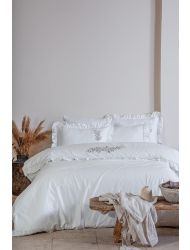 Ecocotton Vanya Çift Kişilik Nevresim Takımı %100 Organik Pamuk Saten Aplike Nakışlı Krem 200x220 Cm